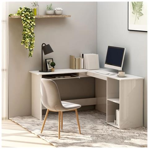 Lusso Casadino - Scrivania Angolare A L Bianco Lucido 120x140x75cm Multistrato - Foto 6