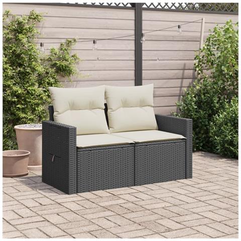 Divano Da Giardino Con Cuscini A 2 Posti Nero In Polyrattan - Foto 2