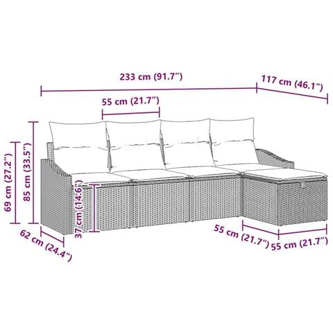 Set Divano da Giardino 5 Pezzi con Cuscini Beige Polyrattan - Foto 9