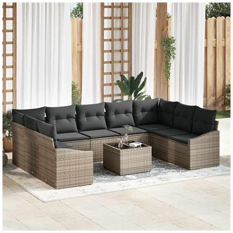 Set Divano da Giardino da 9 Pezzi con Cuscini Rattan Polietilene Nero - Foto 2