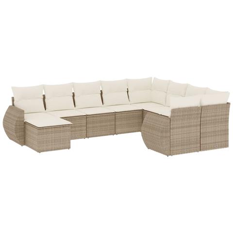 Set Divano da Giardino 10 pz con Cuscini Beige in Polyrattan - Foto 1