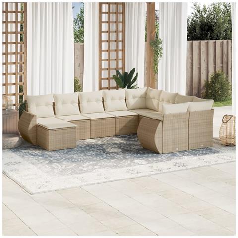 Set Divano da Giardino 10 pz con Cuscini Beige in Polyrattan - Foto 2