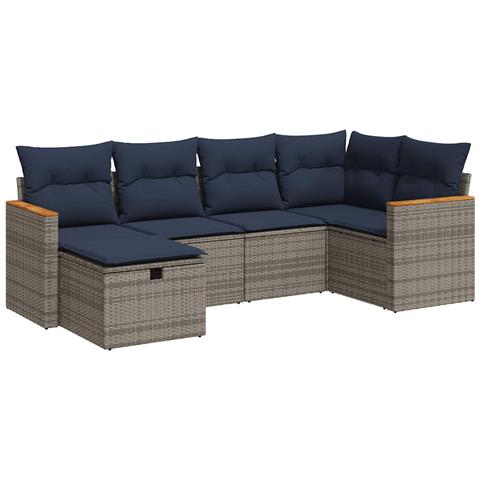 Set Divano da Giardino 6 pz con Cuscini Grigio in Polyrattan - Foto 1
