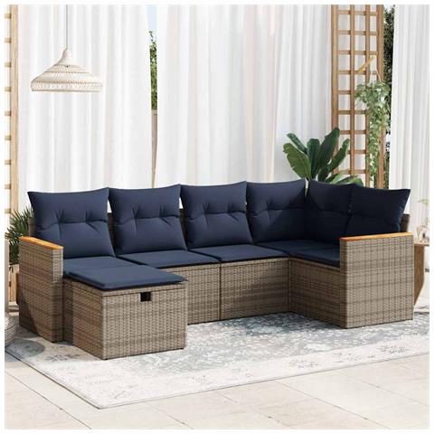 Set Divano da Giardino 6 pz con Cuscini Grigio in Polyrattan - Foto 2