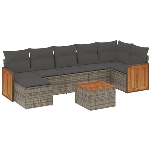 Set Divano da Giardino 8 pz con Cuscini Grigio in Polyrattan - Foto 1