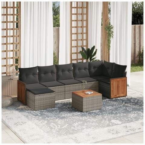 Set Divano da Giardino 8 pz con Cuscini Grigio in Polyrattan - Foto 2