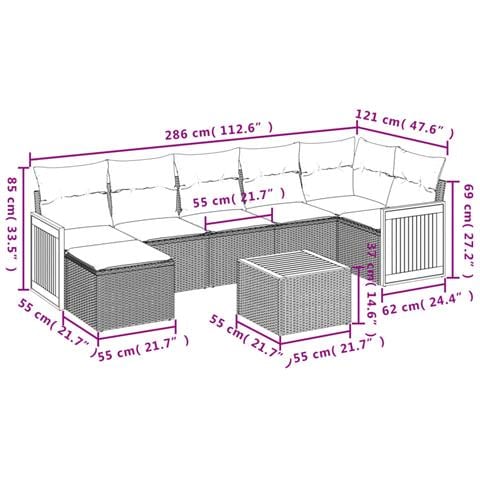 Set Divano da Giardino 8 pz con Cuscini Grigio in Polyrattan - Foto 3