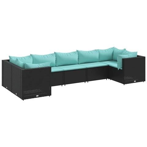 Set Salotto da Giardino con Cuscini 7pz Nero Polyrattan - Foto 1