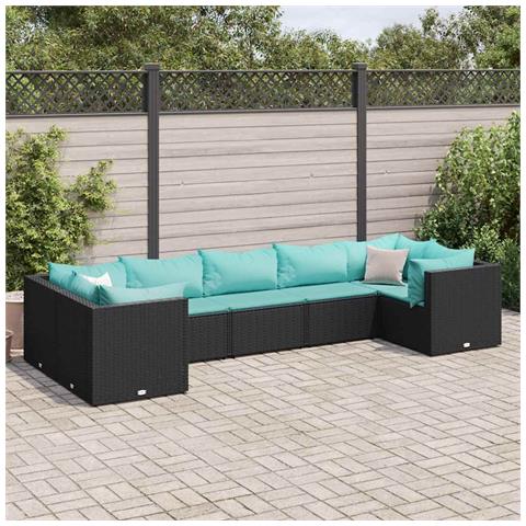 Set Salotto da Giardino con Cuscini 7pz Nero Polyrattan - Foto 2