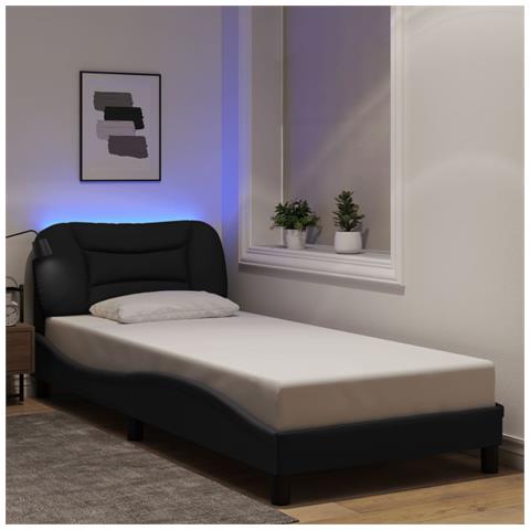 Giroletto con LED senza Materasso Nero 80x200 cm Tessuto - Foto 2