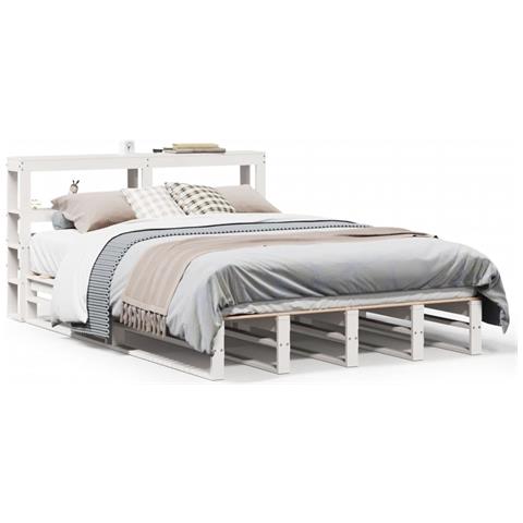 Giroletto con Testiera Bianco 120x190 cm Legno Massello di Pino - Foto 1