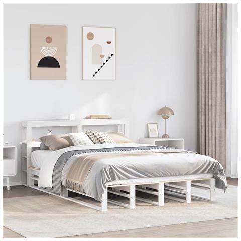 Giroletto con Testiera Bianco 120x190 cm Legno Massello di Pino - Foto 2