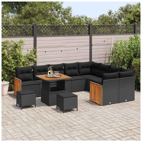 Set Divano da Giardino con cuscino 12 pcs Nero 80 x 80 x 71 cm - Foto 2