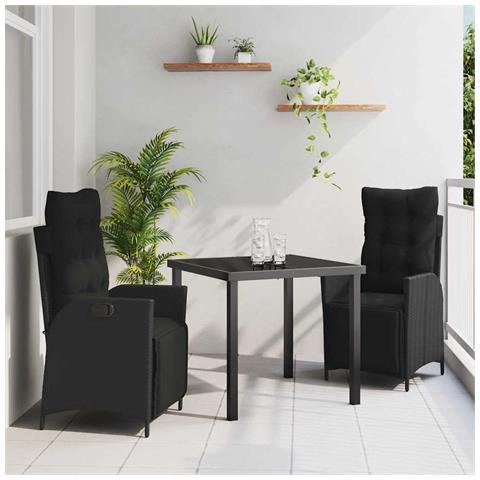 Set da Pranzo per Giardino 3 pcs Nero Poly Rattan - Foto 2