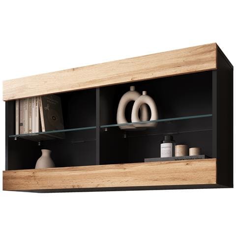 Komodee Tivoli Horizontal 100 Vetrina Sospesa, Nero/rovere Wotan, Senza Led, Larghezza 100 Cm X Altezza 50 Cm X Profondità 29 Cm, Per Soggiorno, Sala Da Pranzo - Foto 3