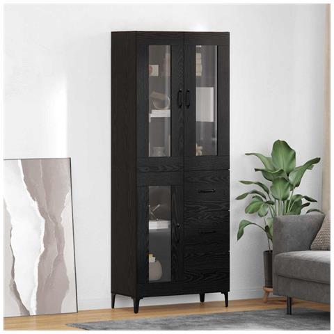 Credenza Rovere Nero 69,5 x 34 x 180 cm Legno multistrato - Foto 2