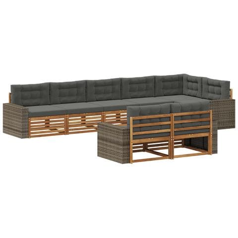 Set di divani da esterno con cuscino 8 pcs Naturale e Antracite - Foto 1