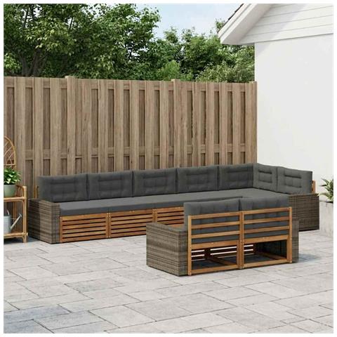 Set di divani da esterno con cuscino 8 pcs Naturale e Antracite - Foto 2