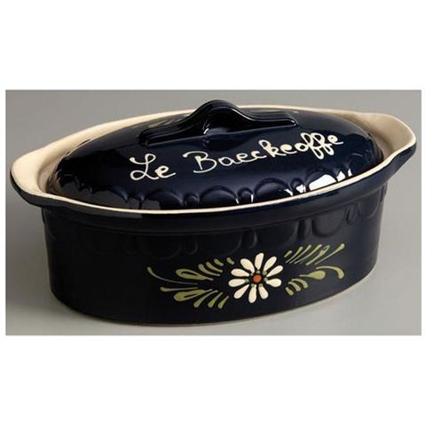 Terrina Ovale Da 41,5 Cm, Blu Con Decorazione Floreale Bianca - 134d7 - Foto 1