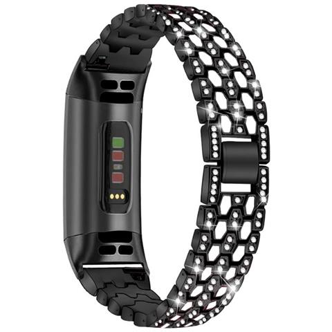 Bracciale Fitbit Charge 3/4 In Metallo Con Strass Nero/cristallo - Foto 1