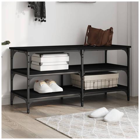 Panca Porta Scarpe Nera 100x38,5x49 Cm In Legno Multistrato - Foto 1