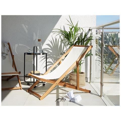 Lettino Da Giardino Legno Di Acacia Chiaro Con 2 Tessuti Intercambiabili Anzio - Foto 1