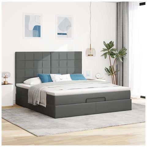Struttura Letto Pouf Con Materasso 160x200 Cm In Tessuto - Foto 3