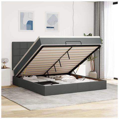 Struttura Letto Pouf Con Materasso 160x200 Cm In Tessuto - Foto 1