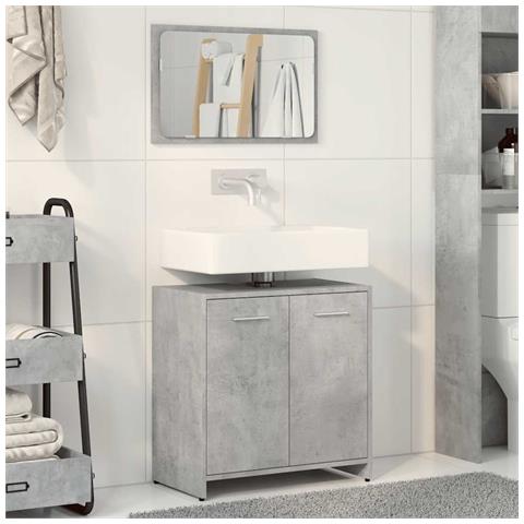 Mobile Da Bagno Con Specchio Grigio Cemento Legno Multistrato - Foto 3