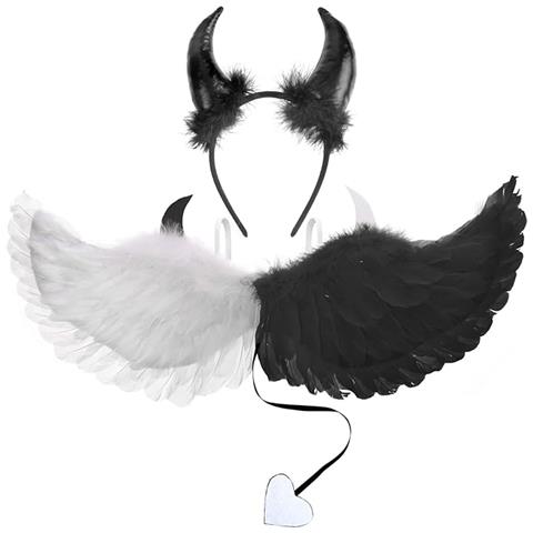 Costume Da Diavolo Per Bambini Con Ali - Set Elegante In Bianco E Nero Per Halloween - Foto 1
