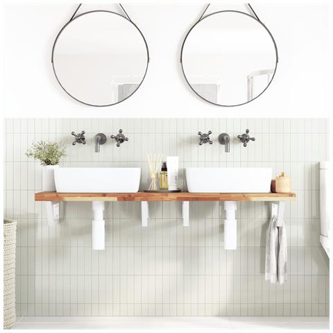 Ripiano A Parete Per Lavabo In Acciaio E Massello Di Acacia - Foto 2