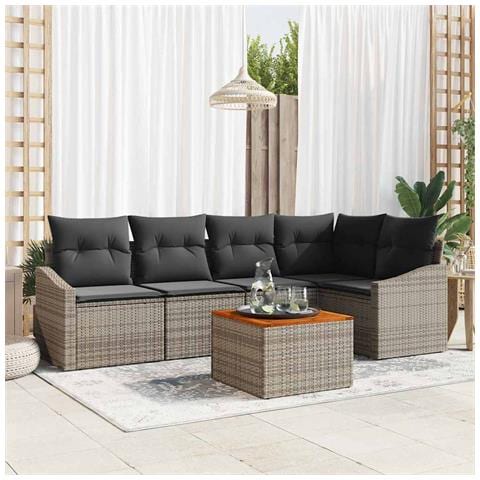 Set Divani Giardino con Cuscini Grigio Polirattan Acacia - Foto 2