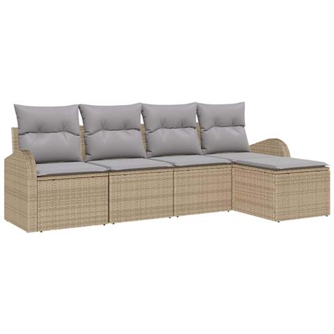 Set Divano da Giardino 5 Pezzi con Cuscini Beige Polyrattan - Foto 1
