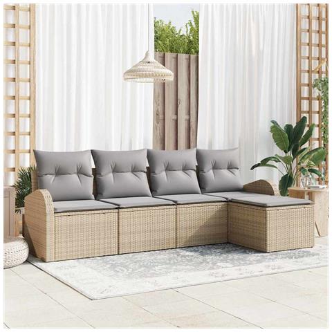 Set Divano da Giardino 5 Pezzi con Cuscini Beige Polyrattan - Foto 2
