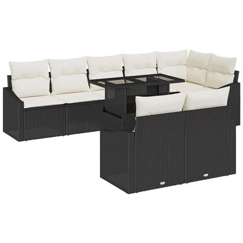 Set Divano da Giardino da 9 Pezzi con Cuscini Rattan Polyrattan Nero - Foto 1