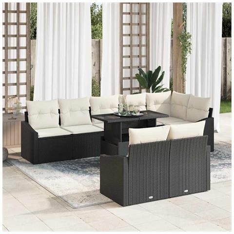 Set Divano da Giardino da 9 Pezzi con Cuscini Rattan Polyrattan Nero - Foto 2
