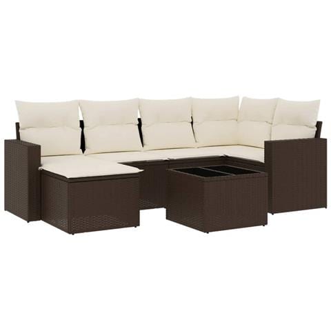 Set Divani da Giardino 7 pz con Cuscini Marrone in Polyrattan - Foto 1