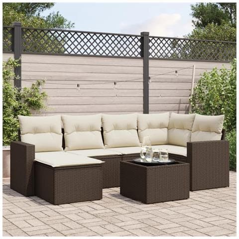 Set Divani da Giardino 7 pz con Cuscini Marrone in Polyrattan - Foto 2