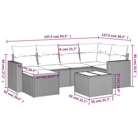 Set Divani da Giardino 7 pz con Cuscini Marrone in Polyrattan - Foto 3