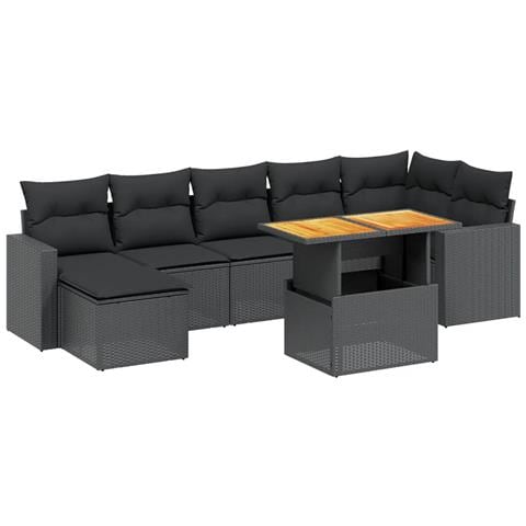 Set Divani da Giardino con Cuscini 8 pz Nero in Polyrattan - Foto 1