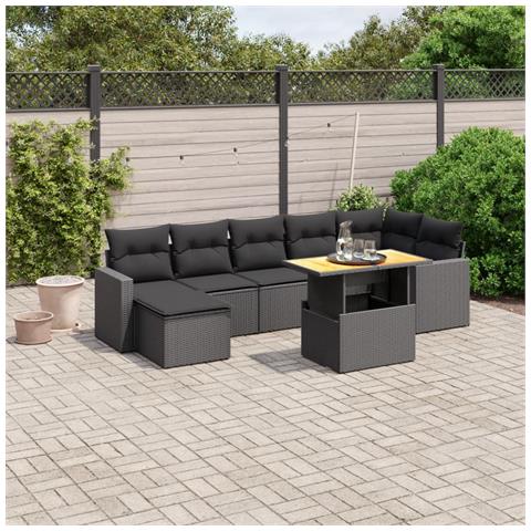 Set Divani da Giardino con Cuscini 8 pz Nero in Polyrattan - Foto 2