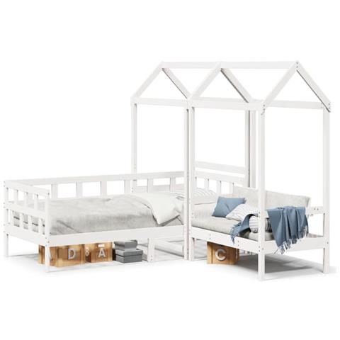 Set Dormeuse con Tetto Bianco 80x200 cm Legno Massello di Pino - Foto 1