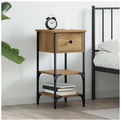 Comodino in rovere artigianale 34x36x70 cm in legno ingegnerizzato - Foto 2