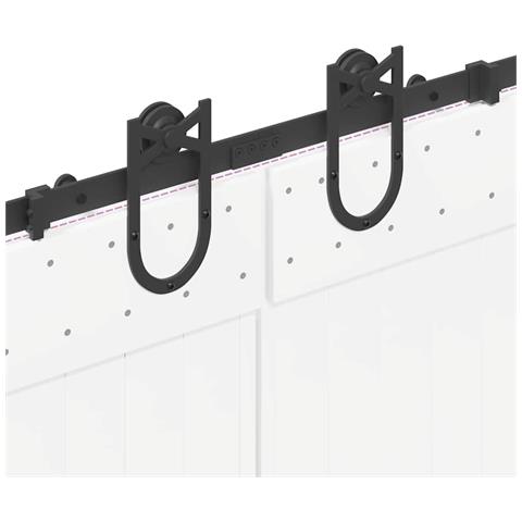 Kit di Binari per Porte Scorrevoli 366 cm Acciaio Nero - Foto 9
