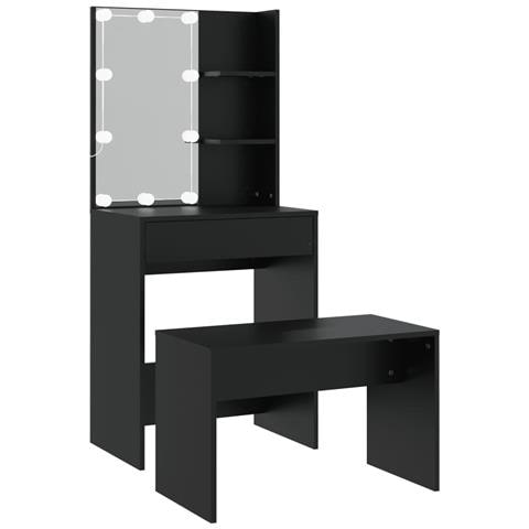 Set Tavolo da Toeletta con LED Nero in Legno Multistrato - Foto 1