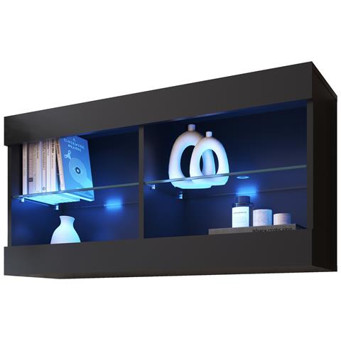 Komodee Tivoli Horizontal 100 Vetrina Sospesa, Nero/nero, Illuminazione Led Blu, Larghezza 100 Cm X Altezza 50 Cm X Profondità 29 Cm, Per Soggiorno, Sala Da Pranzo - Foto 3