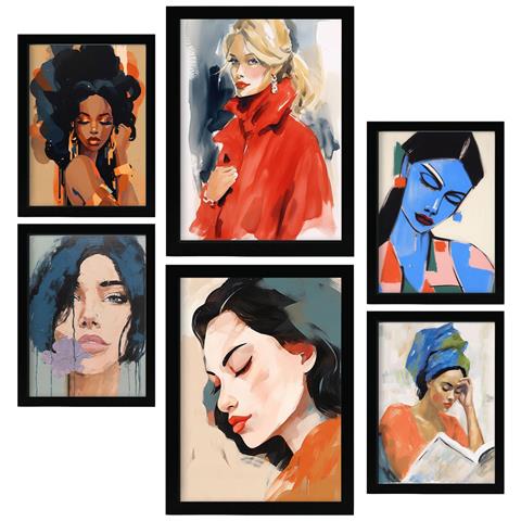 Set Di 6 Stampe Poster ""ambizioso Nelle Donne"", Dipinti Decorativi Estetici Per Il Tuo Soggiorno, Camera Da Letto, Casa A3 & A4 Cornice Nera - Foto 1