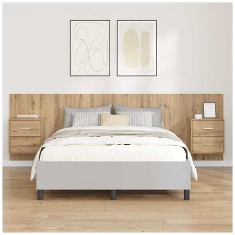 Testata con Comodino 3 pcs Rovere artigianale Legno multistrato - Foto 2