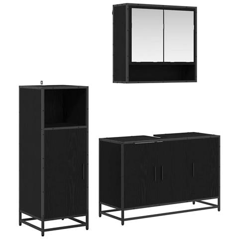 Set di mobili per il bagno 3 pcs Rovere Nero Legno multistrato - Foto 1