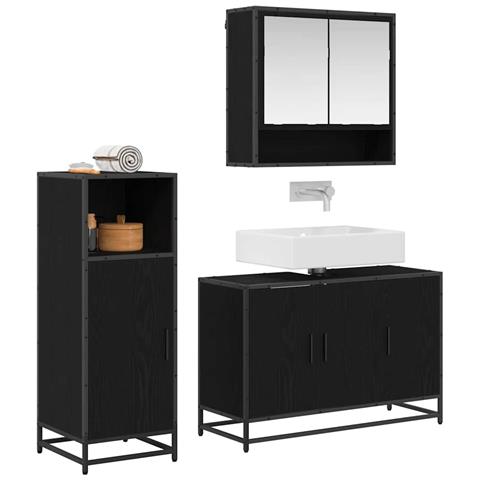 Set di mobili per il bagno 3 pcs Rovere Nero Legno multistrato - Foto 2